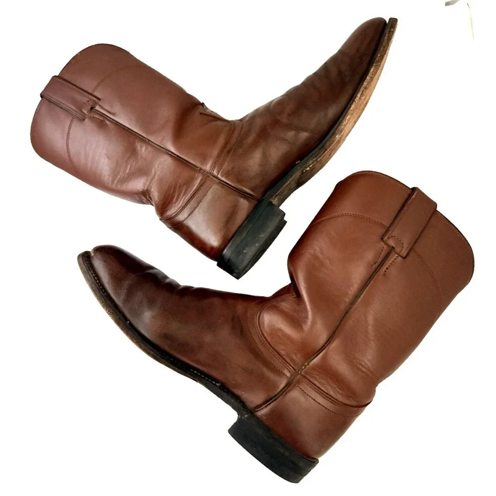 Vintage Justin Roper Western Cowboy Boots Leather Brown Men's 9.5 D